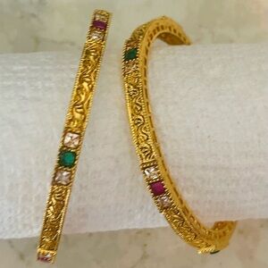 Gorgeous Three Gemstone (Red/Green/Clear) Bangles